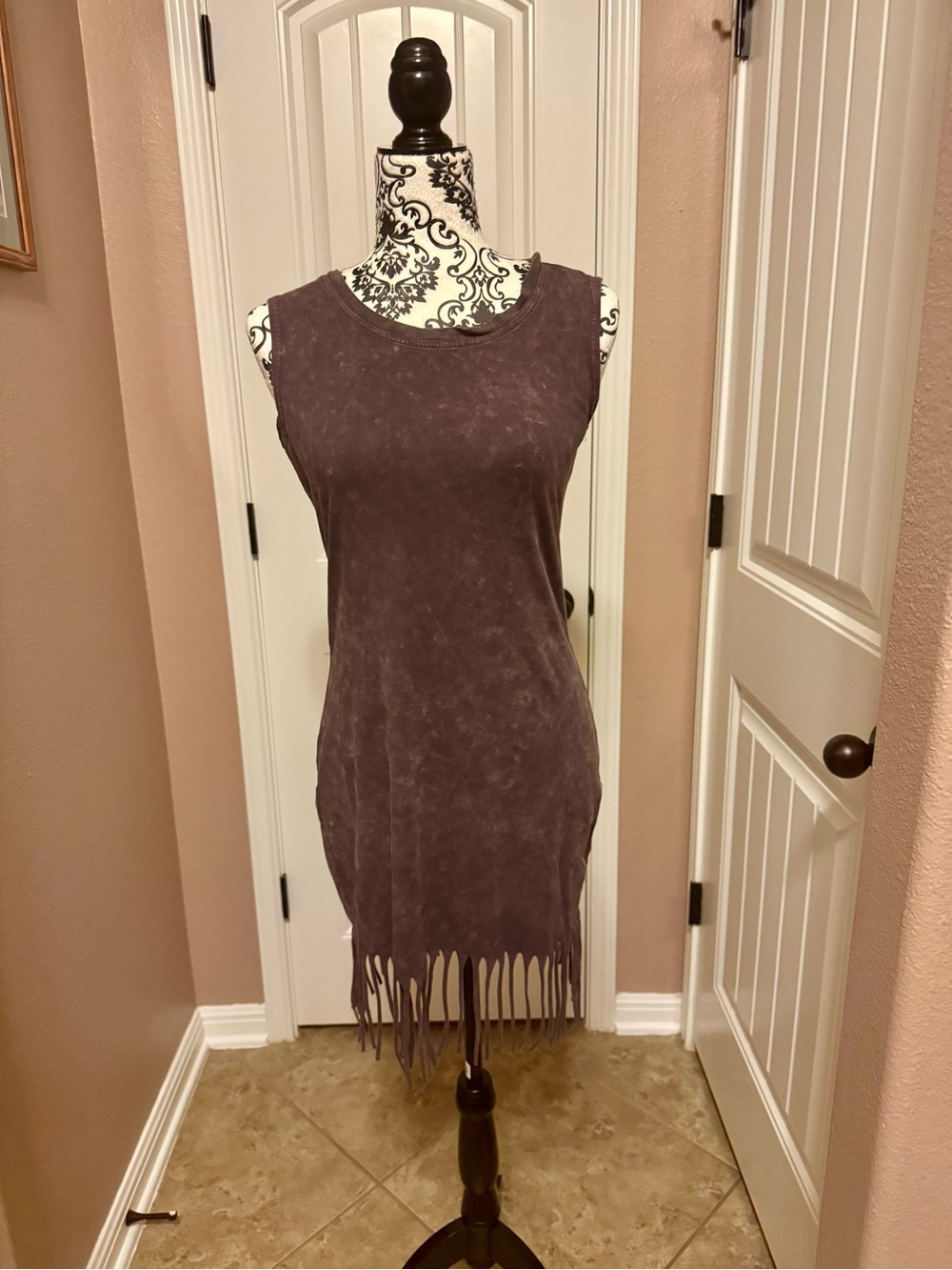 Rock & Republic Sleeveless Fringe Hem Mini Dress in Plum
